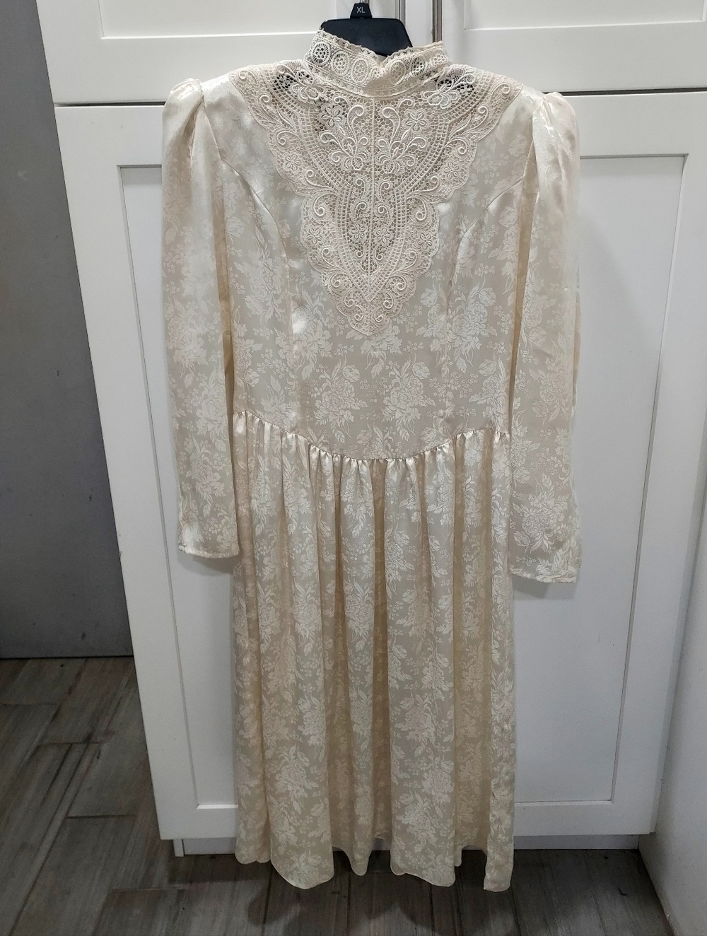 Vintage 1980's Cream Lace High-Neck Dress
